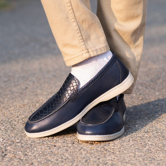 Turkish-Made Crocodile Style Leather Shoes in Blue