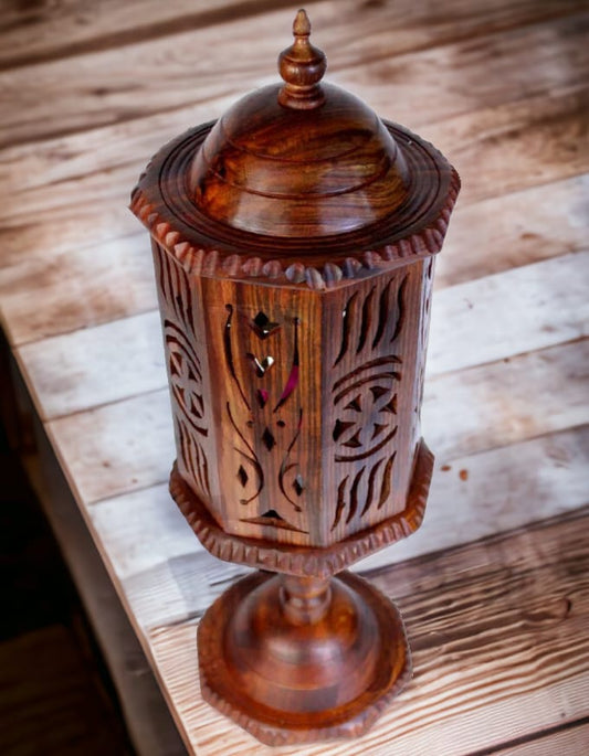 Hand Carved Wooden Cutwork Lamp Octagon Large With Stand ( Pair of 2 )