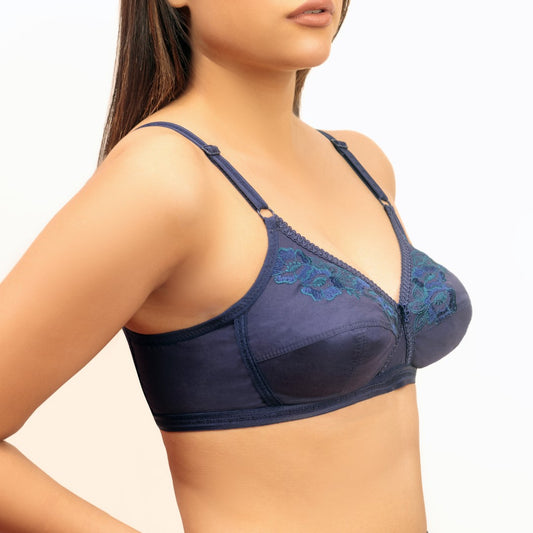 MAXClence, Cotton embroidered Unpadded Crossover Bra, NAVY BLUE