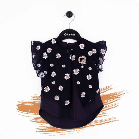 Baby Girl Chiffon Navy Blue Sun Flower Top