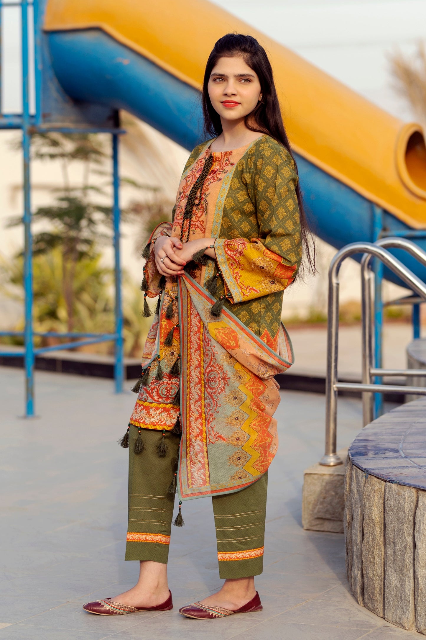 Girls Digital Printed Khaddar 3 Piece