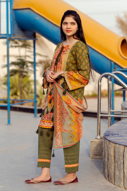Girls Digital Printed Khaddar 3 Piece