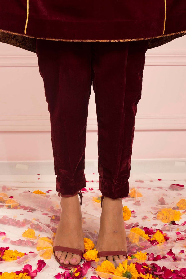 Soughaat Separates By Zaaviay Stitched Maroon Velvet Trouser