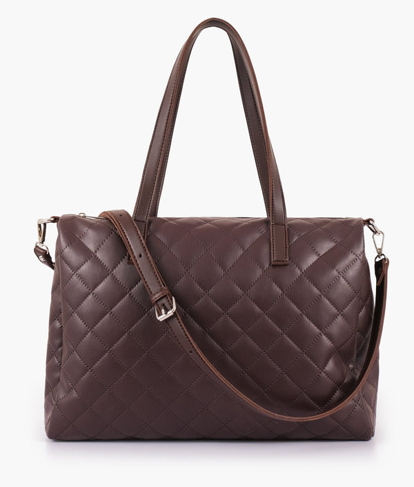 RTW Creation - Dark brown quilted carryall tote bag