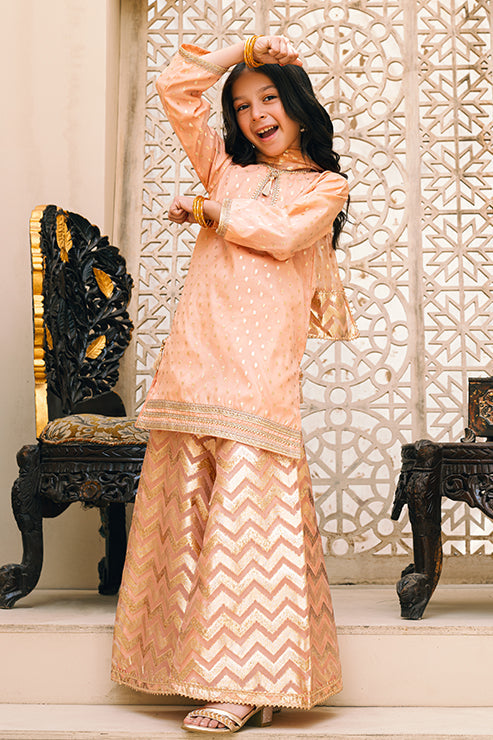 Peach Orange Mini Girls Semi Formal 3 PCS Suit SKU: MGF-006