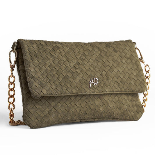 Woven Dreams Fold Over Cross Body Leather Clutch- Purple