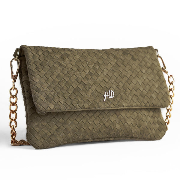Woven Dreams Fold Over Cross Body Leather Clutch- Purple