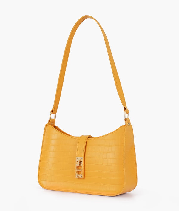 RTW Creation - Yellow crocodile baguette bag