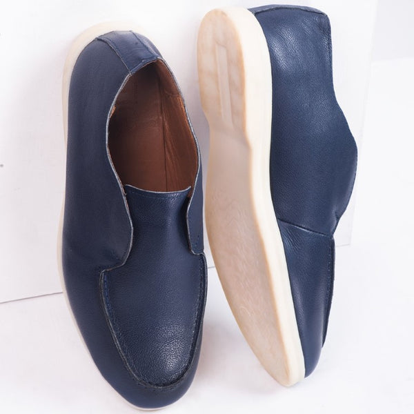Turkiye-built Grainy Leather Half Boot Style in Blue Color