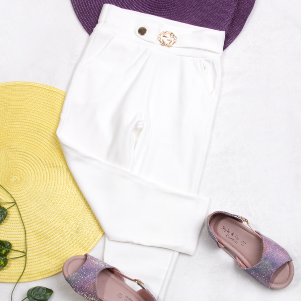 Girl White Fancy Clip Pant