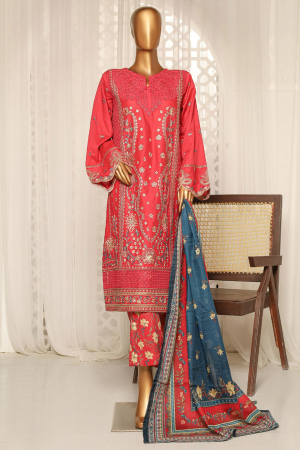 Bin Saeed Stitched 3 Piece Luxury Plain Cotton With Printed Back Collection'2025-NSM-2179-Magenta