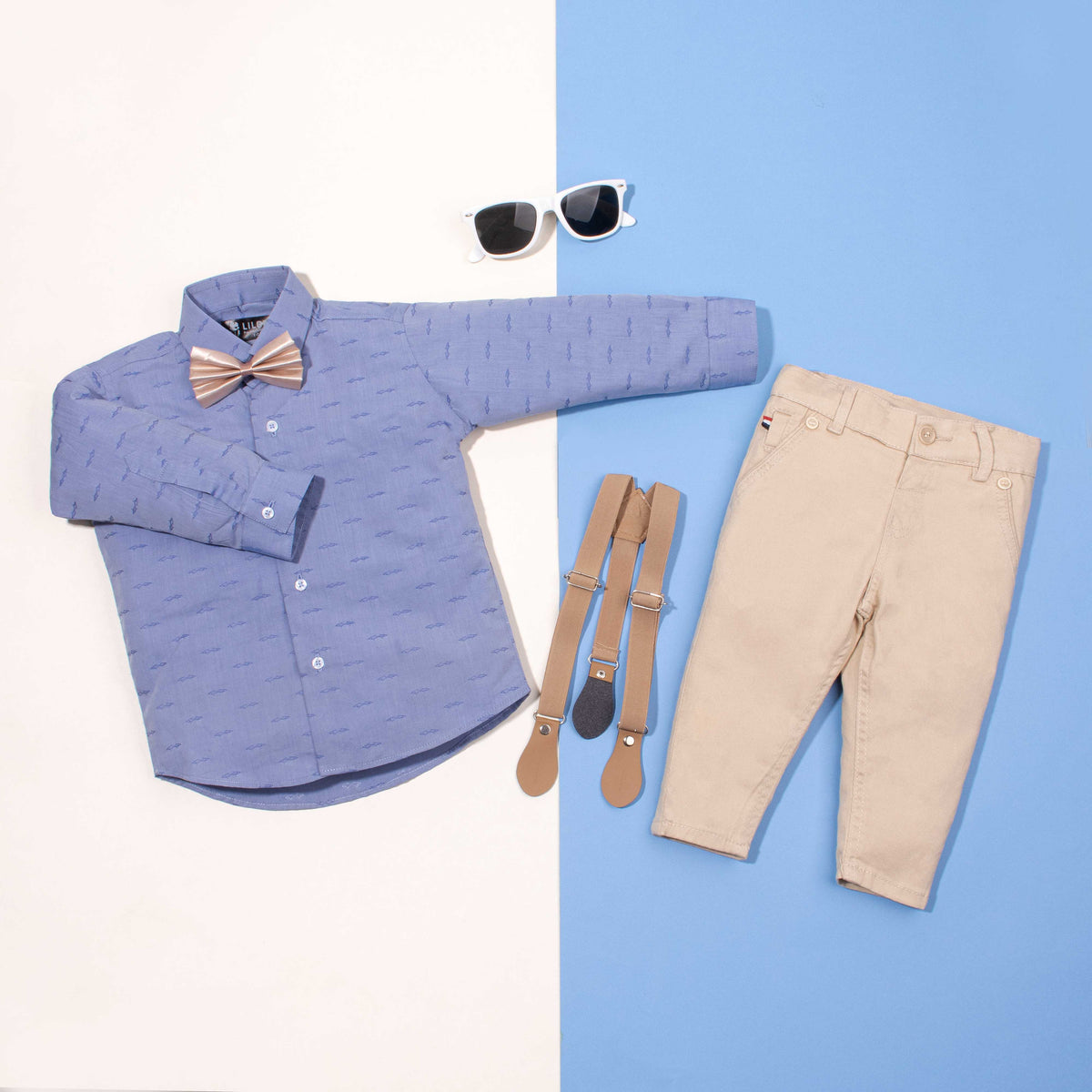 Baby Boy 4 Piece Skin / Blue Shirt Print Formal Set