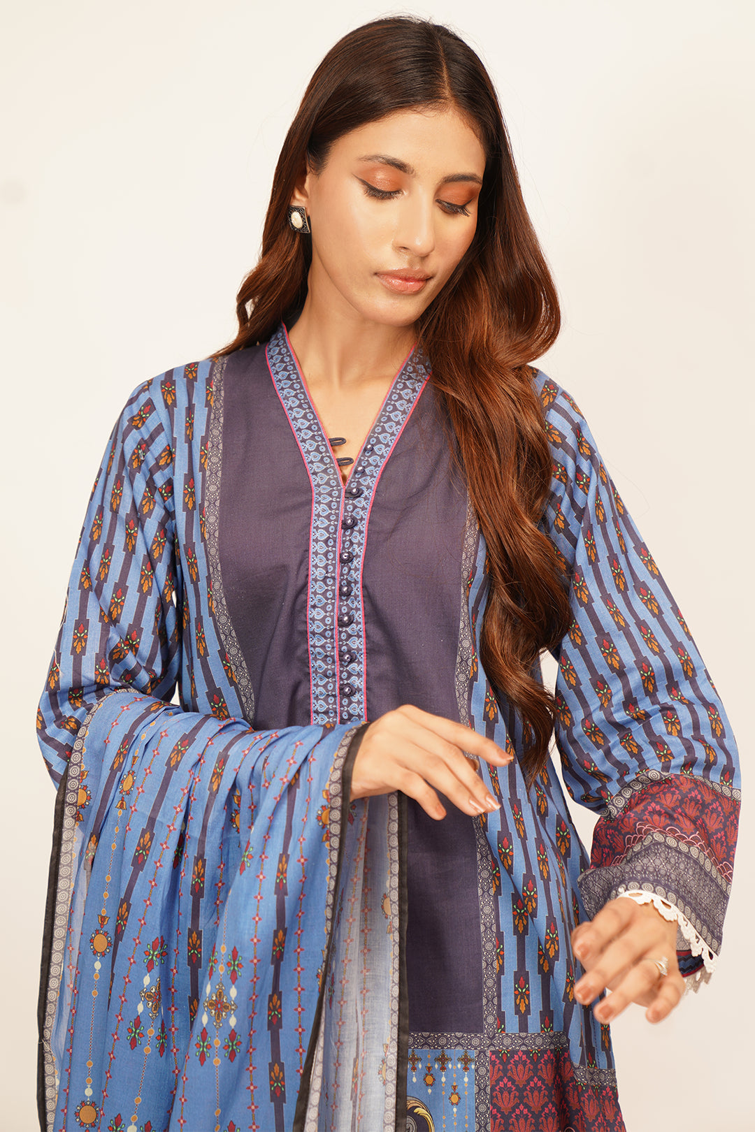 3Pcs Digital Printed Suit in Rock Blue SKU: UN-006