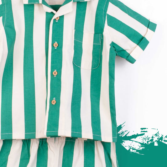 Baby Boy 2 Piece Safari Suit Green Stripes Print