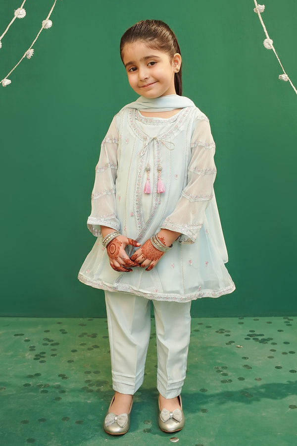 Ochre Clothing Toddlers Eastern Chiffon Embroidered 3 Pc Suit