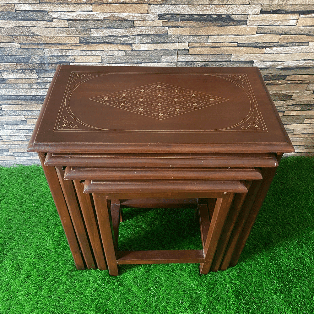 Wooden Brown And Gold 20" Nesting Tables Set Of 4