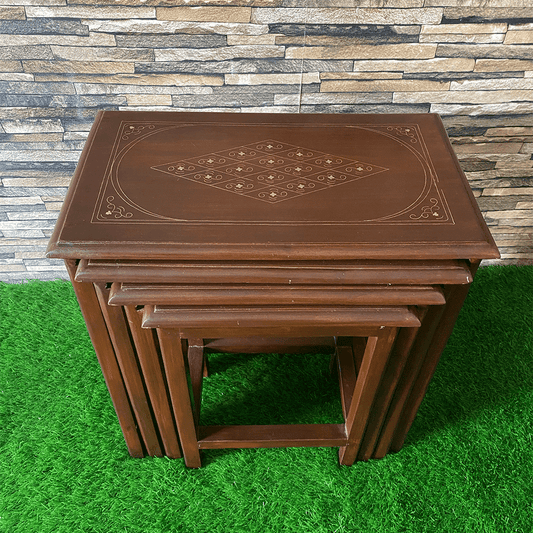 Wooden Brown And Gold 20" Nesting Tables Set Of 4