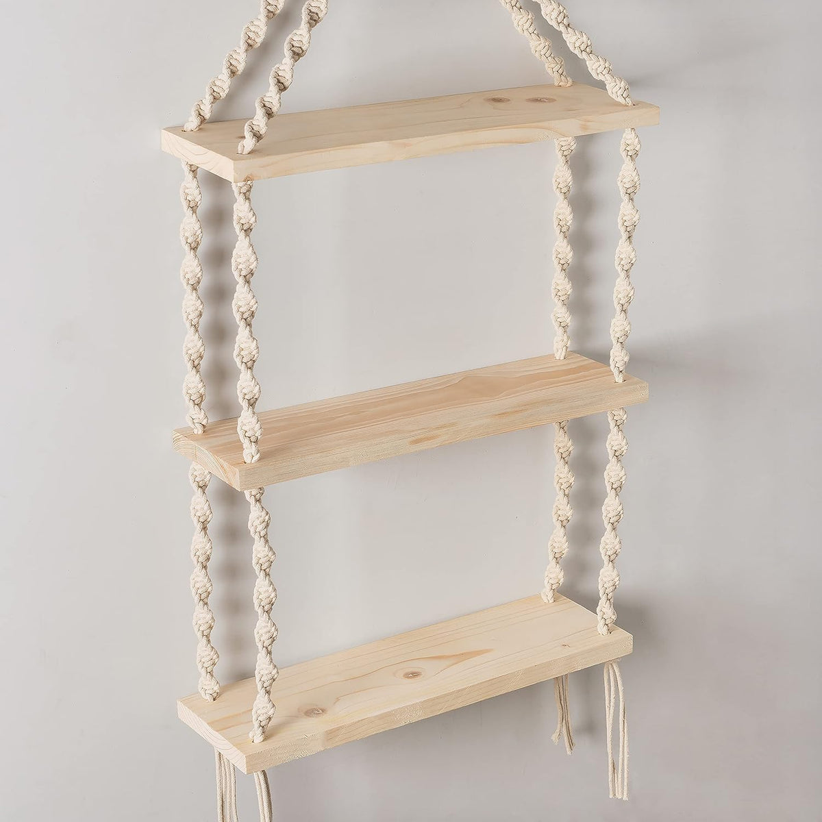 3-Tier Macrame Floating Wall Shelf Hanging Wooden Shelves