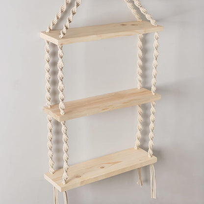 3-Tier Macrame Floating Wall Shelf Hanging Wooden Shelves
