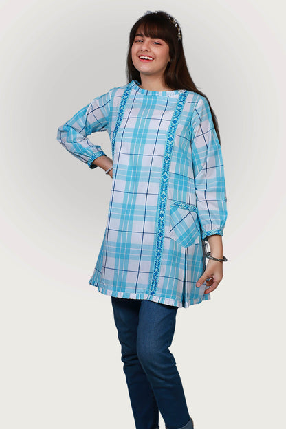 CHECK EMBROIDRED FROCK SKU: KHW-0022