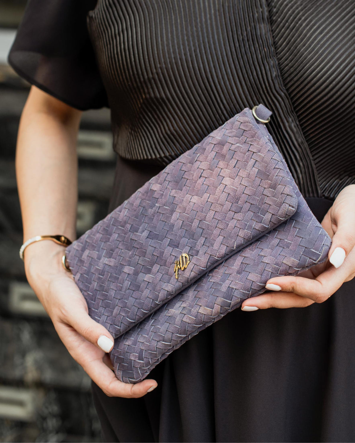 Woven Dreams Fold Over Cross Body Leather Clutch- Zipper