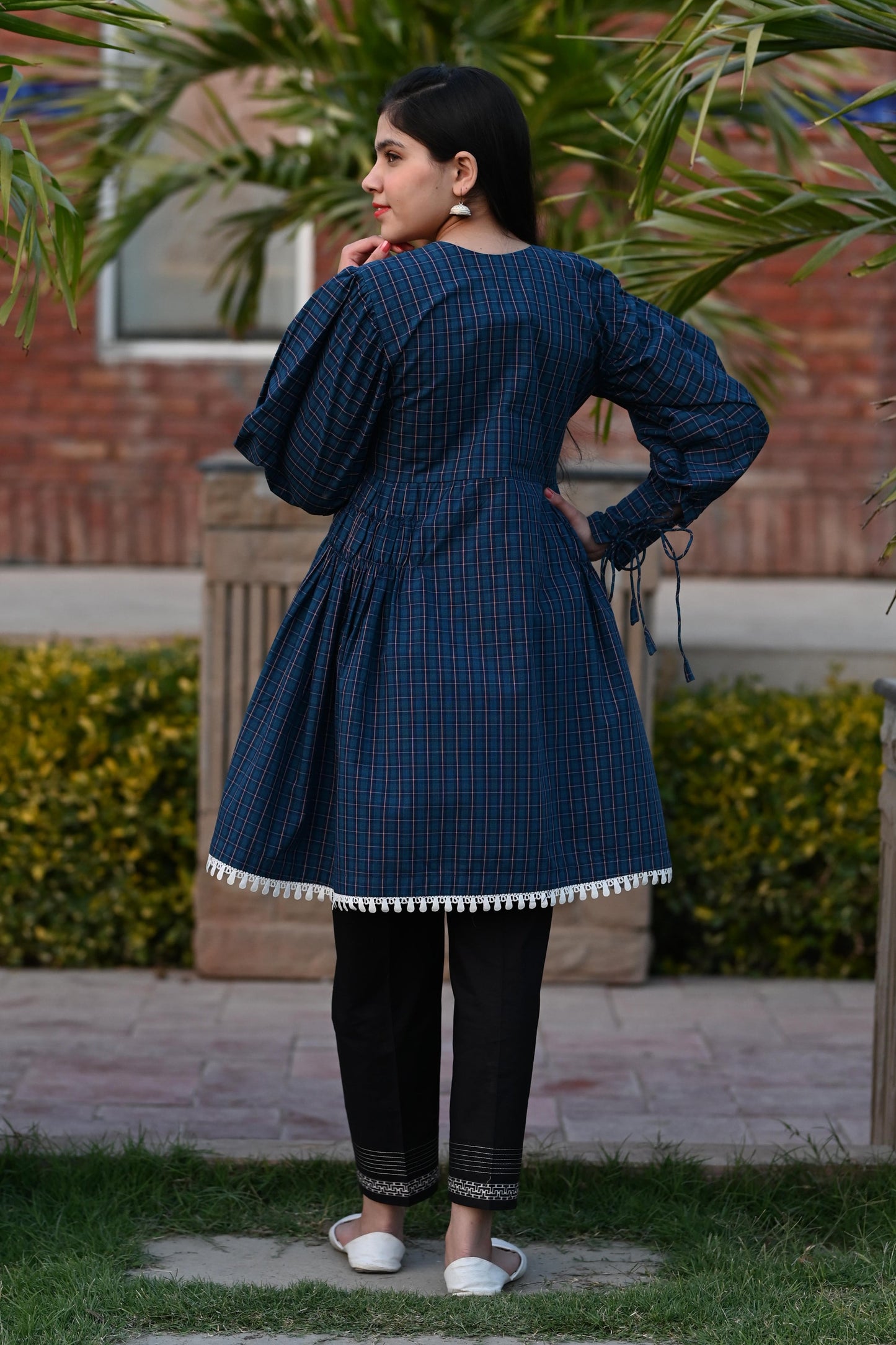 CHECK EMBROIDRED FROCK 0017