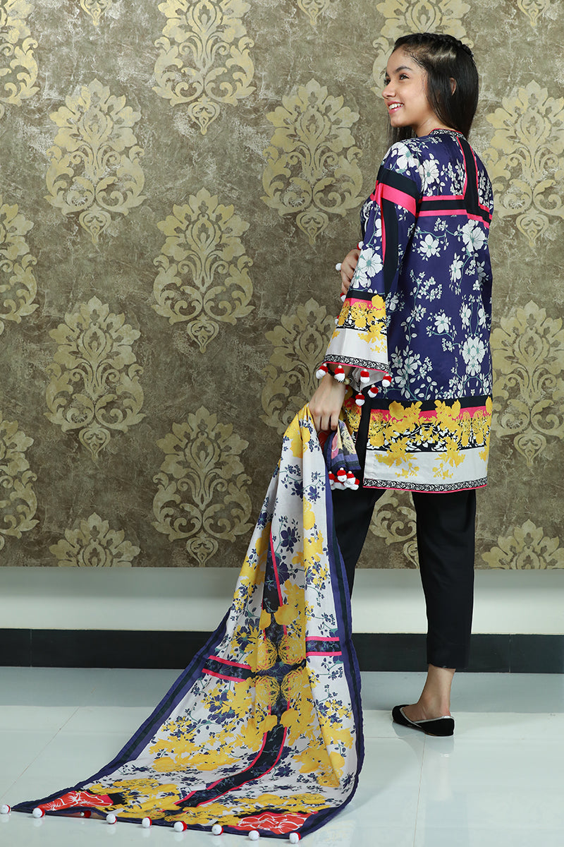 3PCS-070 Digital Printed Lawn Shirt, Dupatta & Cotton Trouser