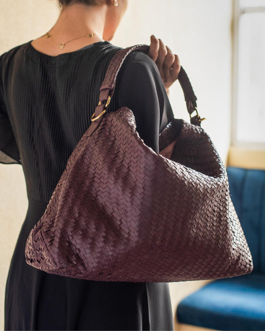 Handmade Woven Original Leather Bag-Burgundy