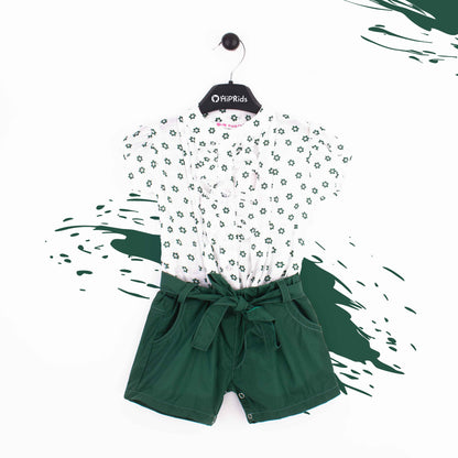 Baby Girl Green Flowers Print Jumpsuit
