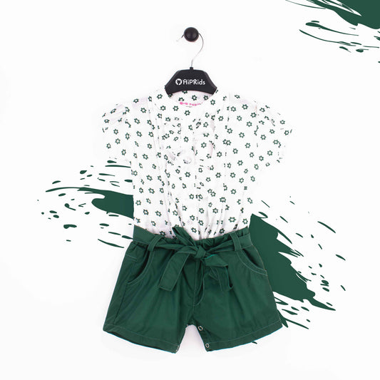 Baby Girl Green Flowers Print Jumpsuit