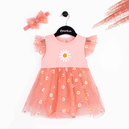 Baby Girl 2 Piece Set Toto Frock Peach Sun Flower