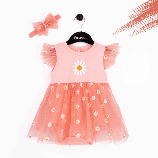 Baby Girl 2 Piece Set Toto Frock Peach Sun Flower