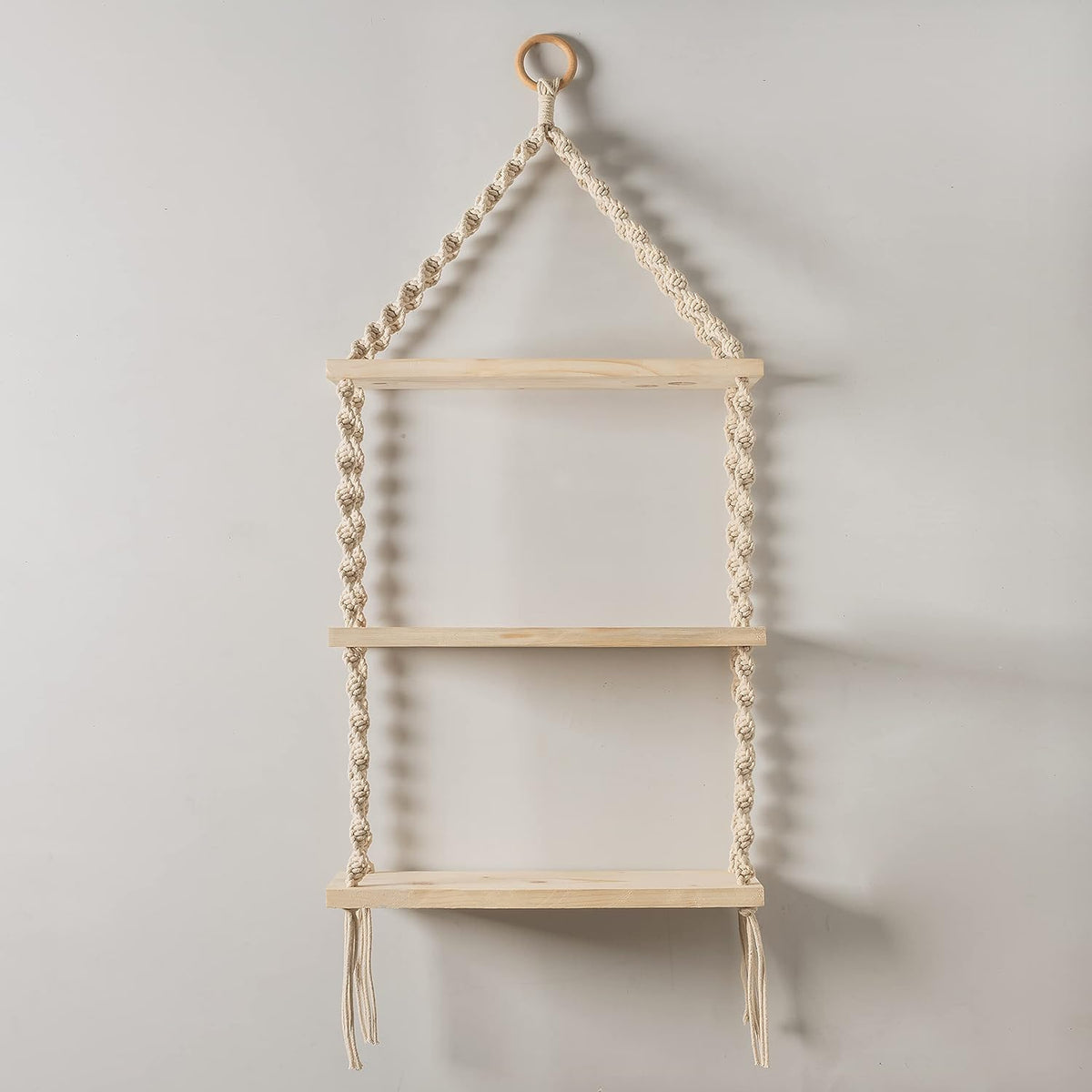 3-Tier Macrame Floating Wall Shelf Hanging Wooden Shelves