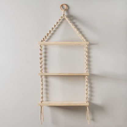 3-Tier Macrame Floating Wall Shelf Hanging Wooden Shelves
