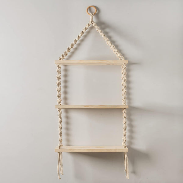3-Tier Macrame Floating Wall Shelf Hanging Wooden Shelves