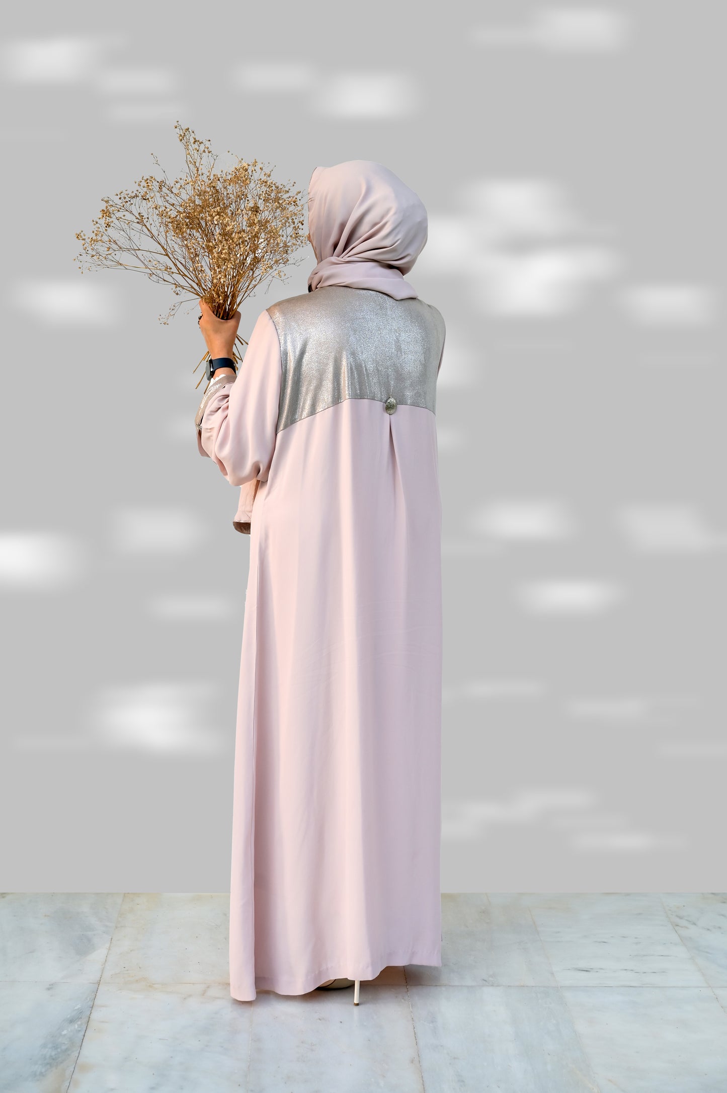 A017 POWDER PINK METALLIC BODICE CLOAK