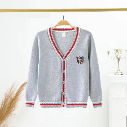 Grey Front Open Full Sleeves Sweater