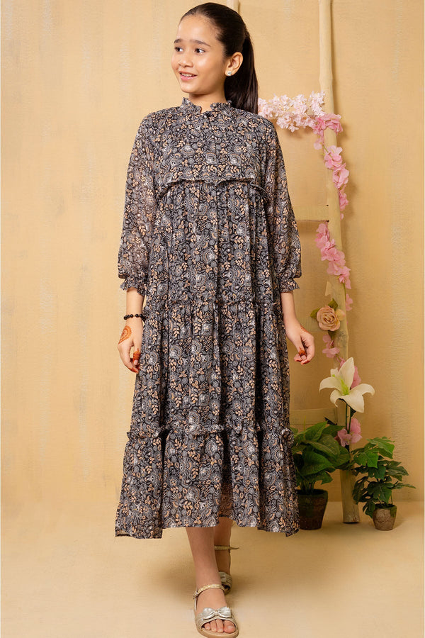 Ochre Clothing Western Tops Printed Georgette Full Length Dress