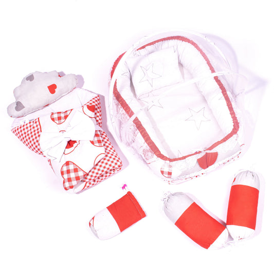 Baby Girl 9 Piece Bedding Set Red Checked Heart Print
