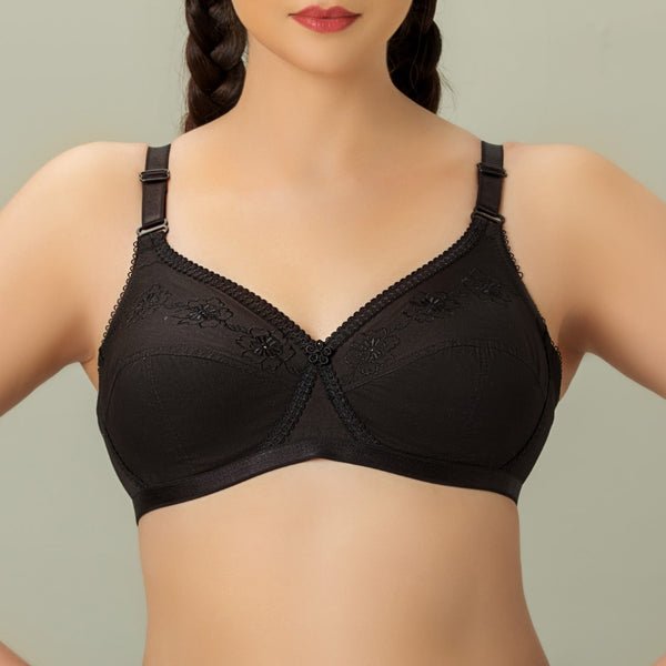 XCLence, Cotton embroidered Unpadded Crossover Bra, BLACK