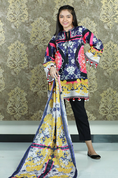 3PCS-070 Digital Printed Lawn Shirt, Dupatta & Cotton Trouser