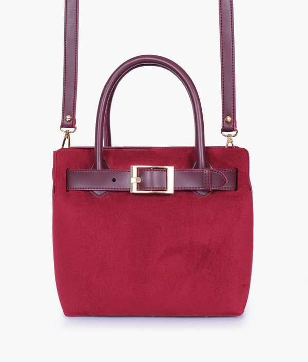 RTW Creation - Burgundy suede handbag with front buckle