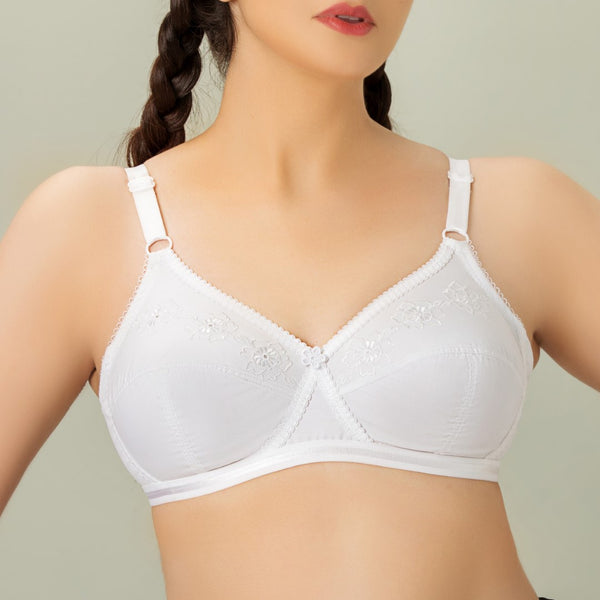XCLence, Cotton embroidered Unpadded Crossover Bra, WHITE
