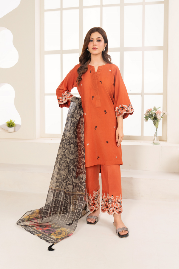 La Rosaa Stitched 3 Piece Summer Collection-Garnet - 3Pc