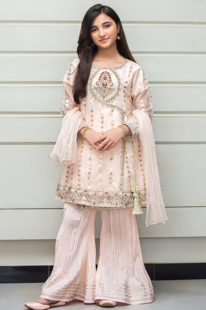 RTWFDS-004, Cream Pink color 3pcs embroidered dress