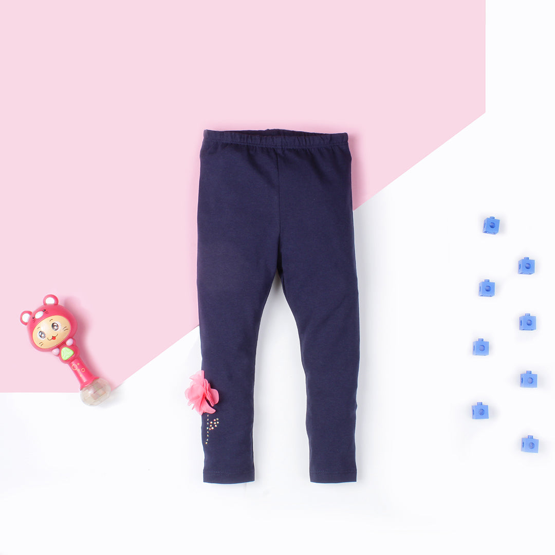 Baby Girls Navy Blue Trouser 3D Flower