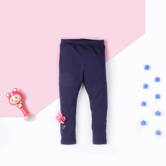 Baby Girls Navy Blue Trouser 3D Flower
