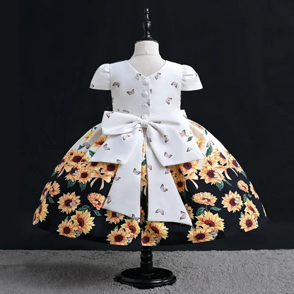 Girl Fancy Sun Flower Digital Print Frock With Headband