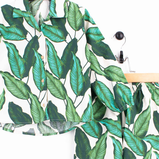 Girl Co-Ord Set Green Leafs Print