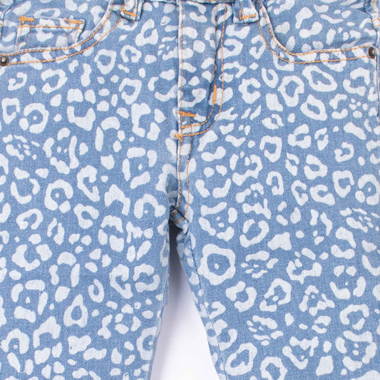 Girl Blue Leopard Print Denim Bell Bottom